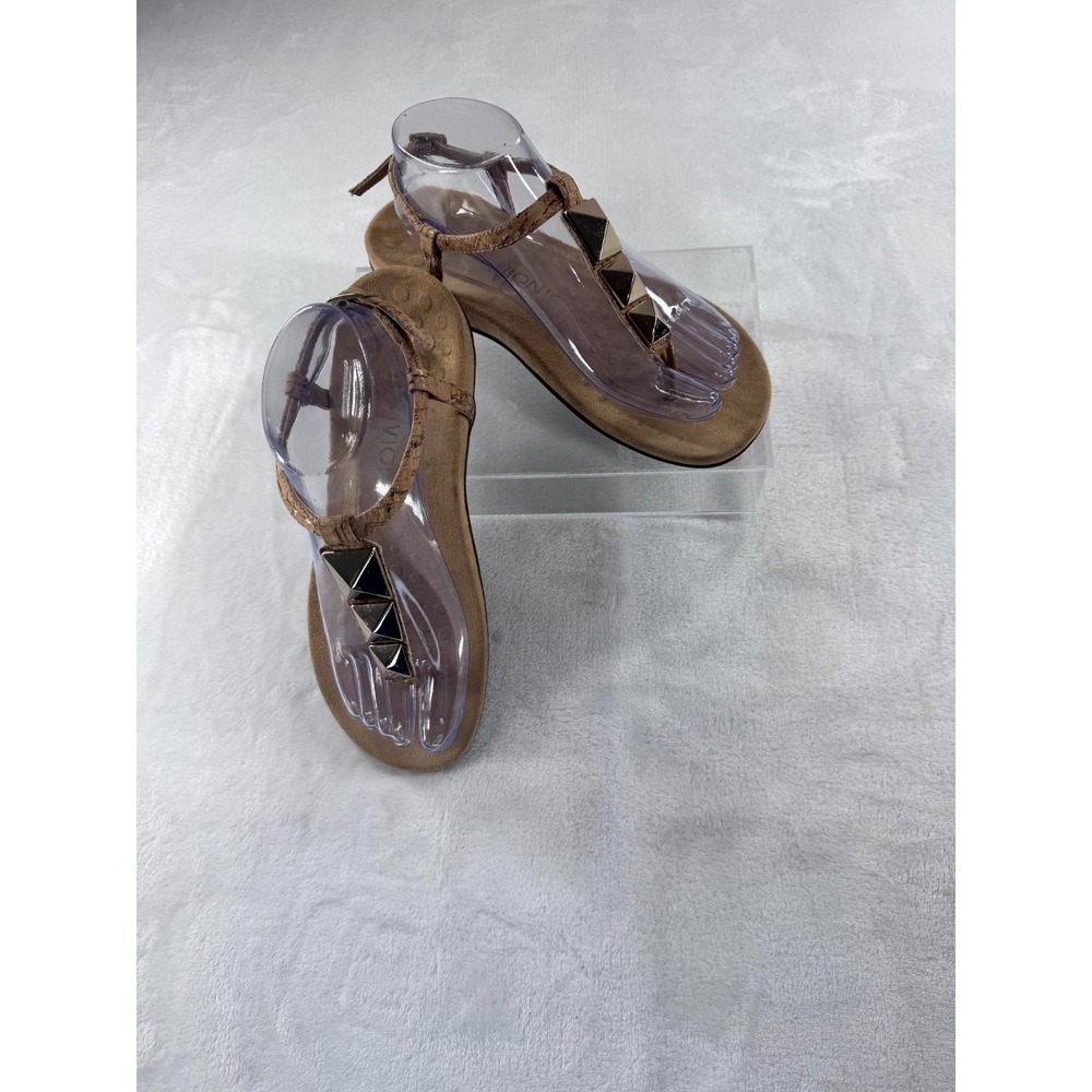 Vionic Nala Strappy Sandals Women's 7 Cork Beige Gold Pyramid Studded Comfort